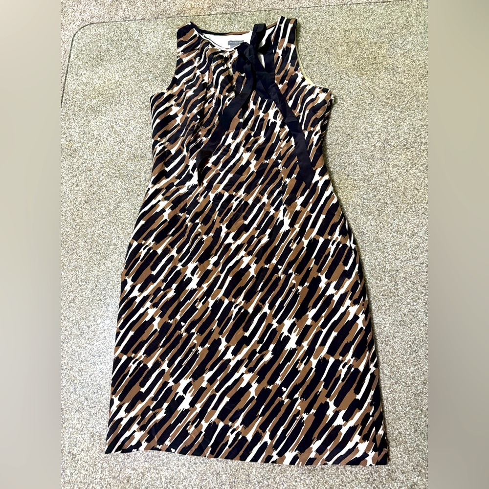 Ann Taylor Brown, Black, Ivory silk print neck bow tie Dress